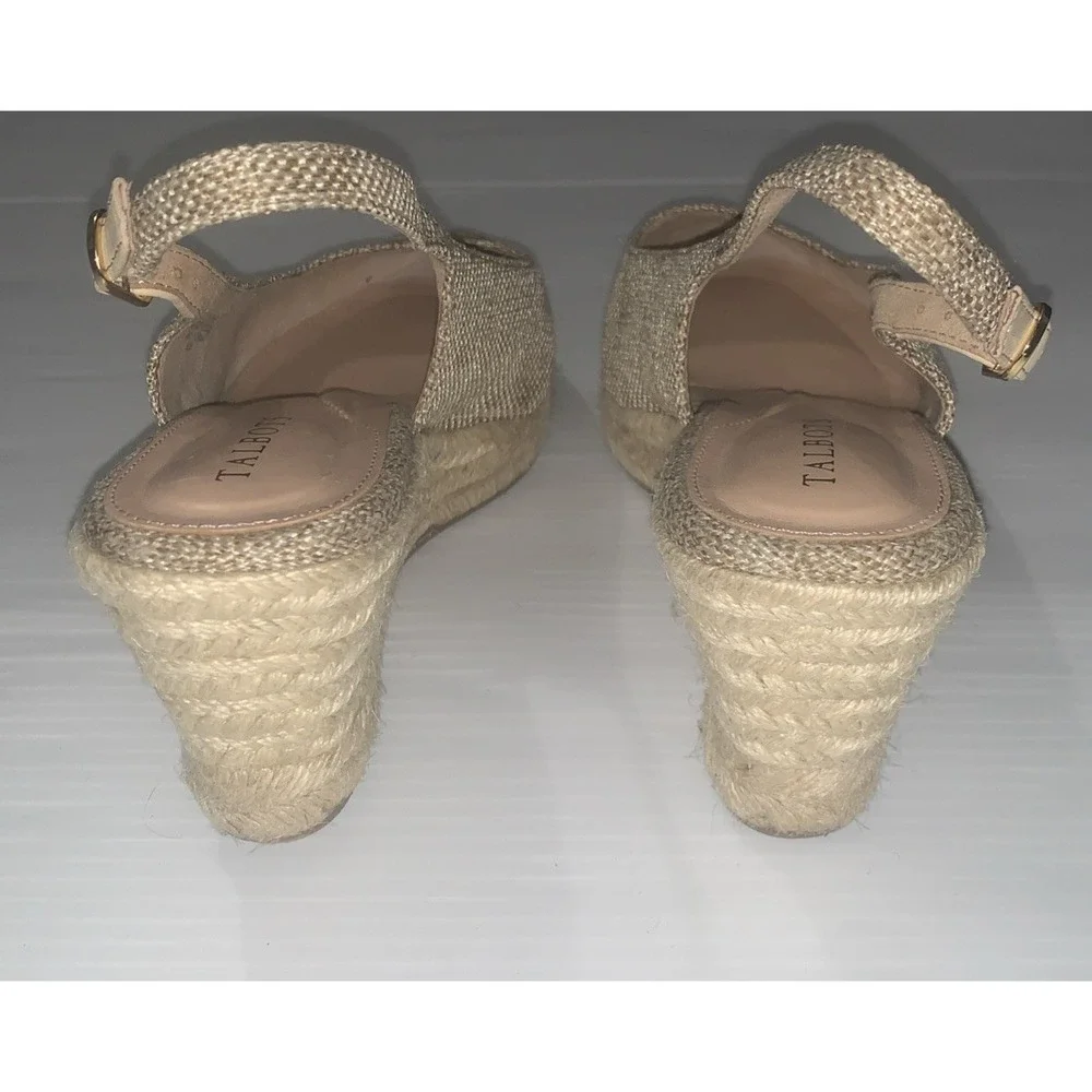 Talbots Vivi Raffia Slingback Espadrille Wedges Beige Canvas Preppy Size 8.5M